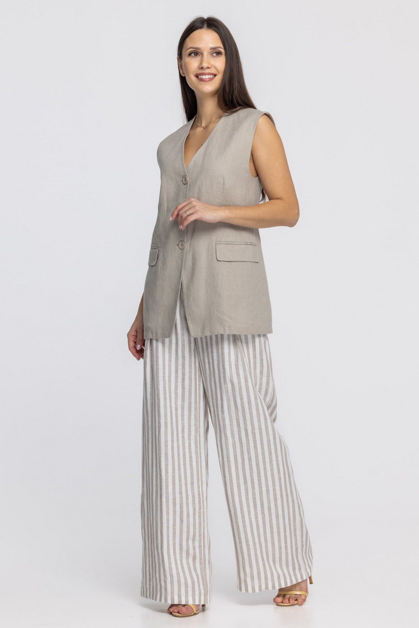 Брюки FASHION CENTRE Л-3968 молочно-бежевая_полоска