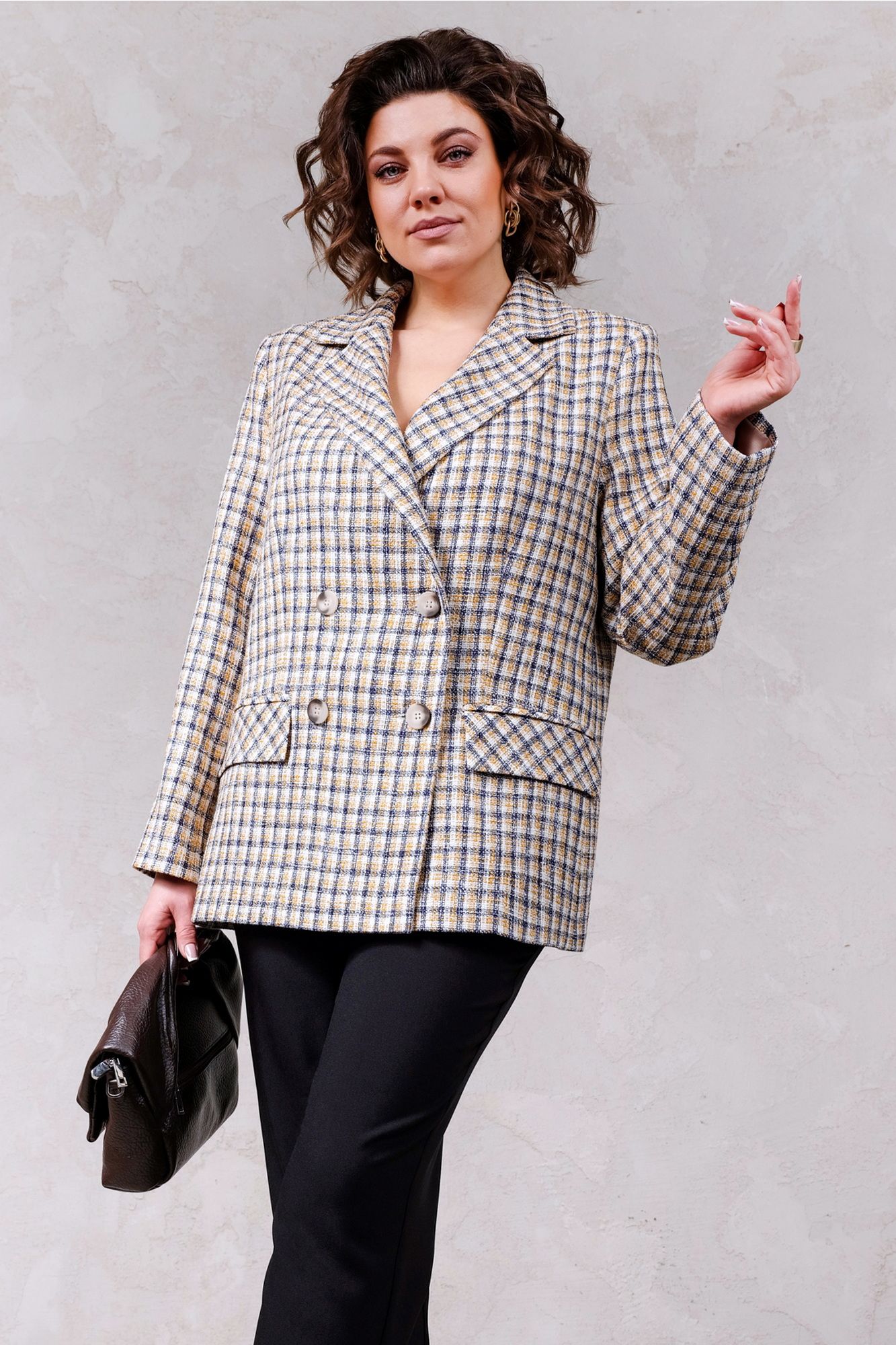 Жакеты Erika Laurent 1658-2 горчично-серо/белый