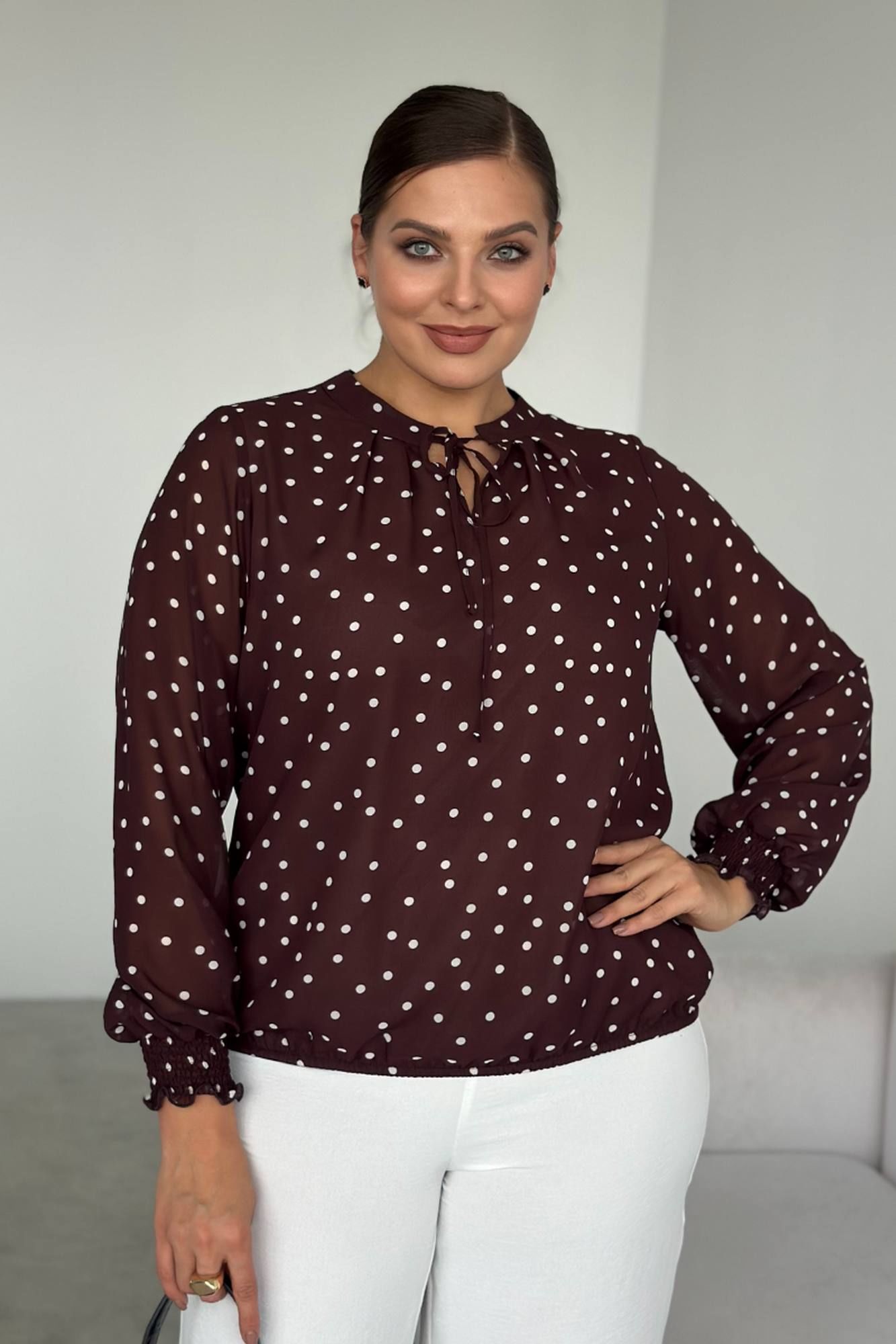 Блузы LindaLux 812 горошек_коричневый