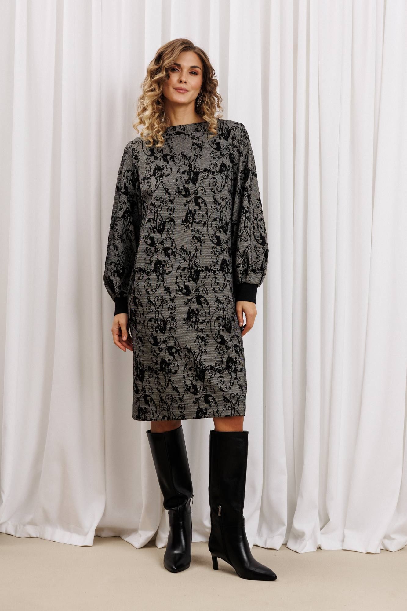 Платья Gizart 7385/1 серо-черный с цветами