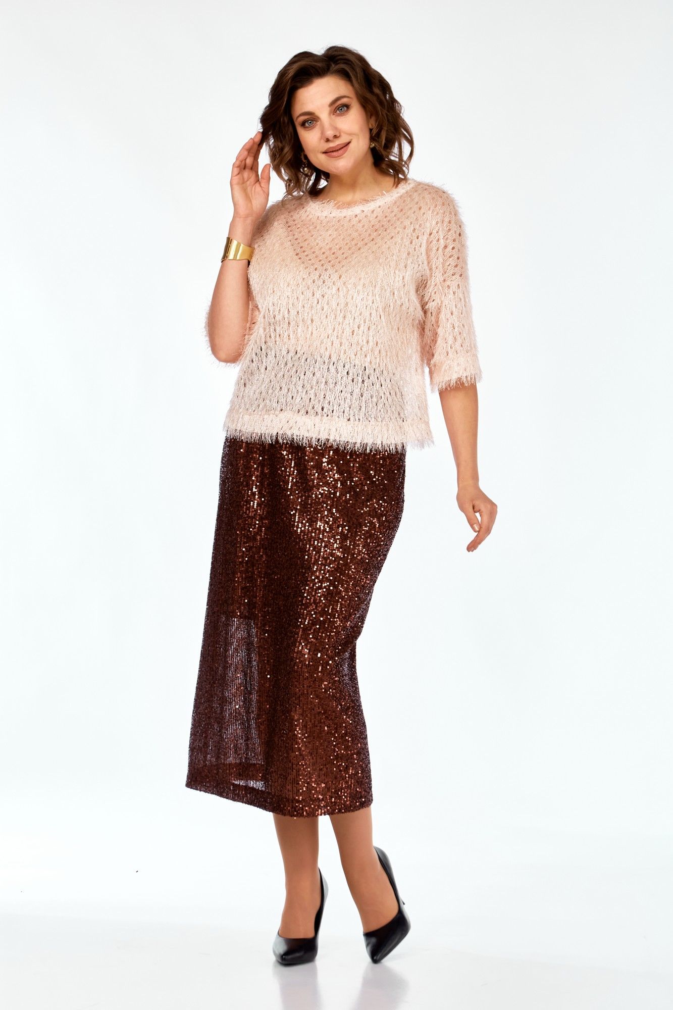 Комплекты юбочные Ольга Стиль Л-413 персик-бронза