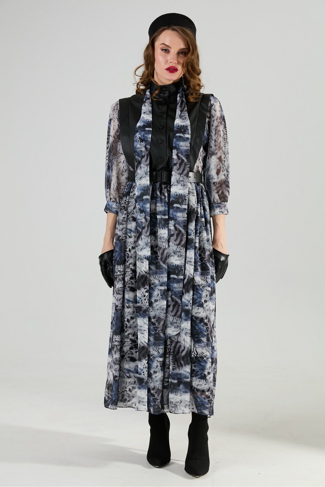 Платья NikVa 1010-2 чёрный/ серая_абстракция