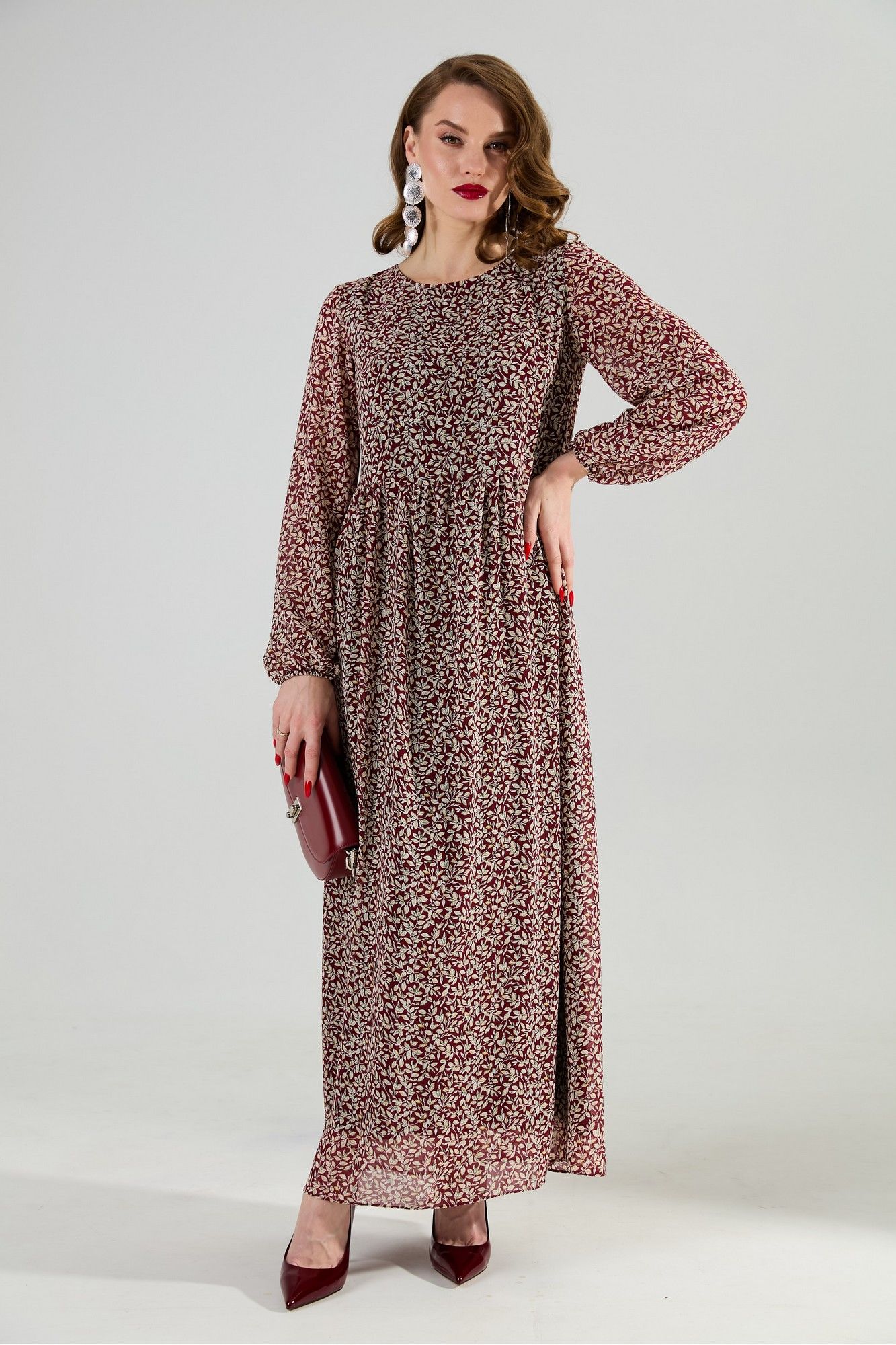 Платья NikVa 801-9 листья_бургунди