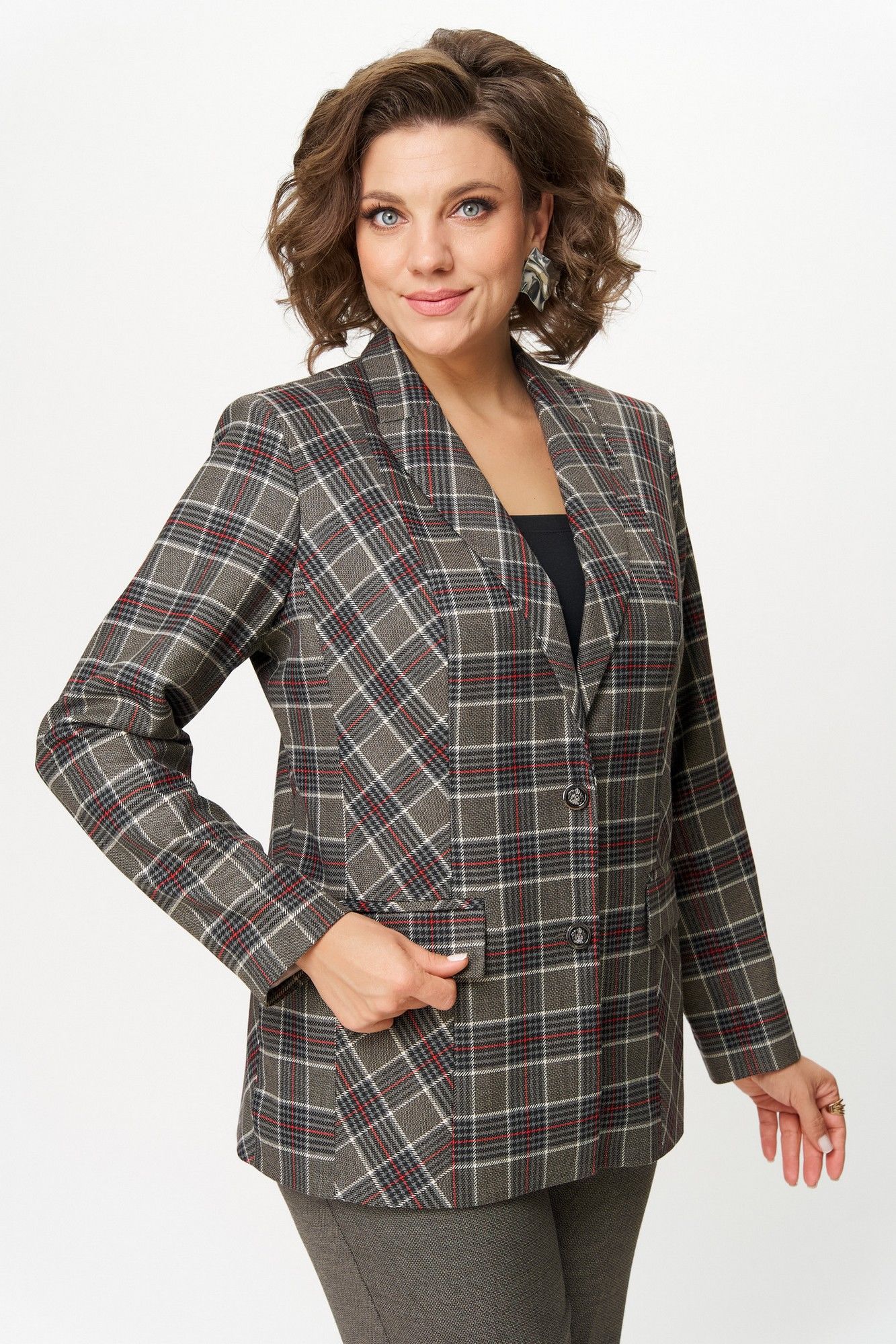Жакеты БелЭльСтиль 412-3_14_22 клетка красно-коричневая