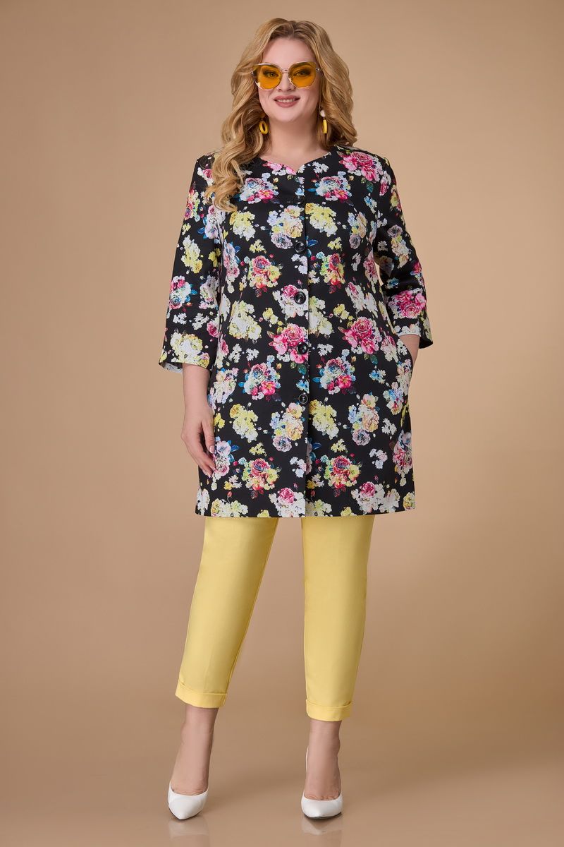 Комплекты брючные Svetlana-Style 1588 черный+цветы+жёлтый