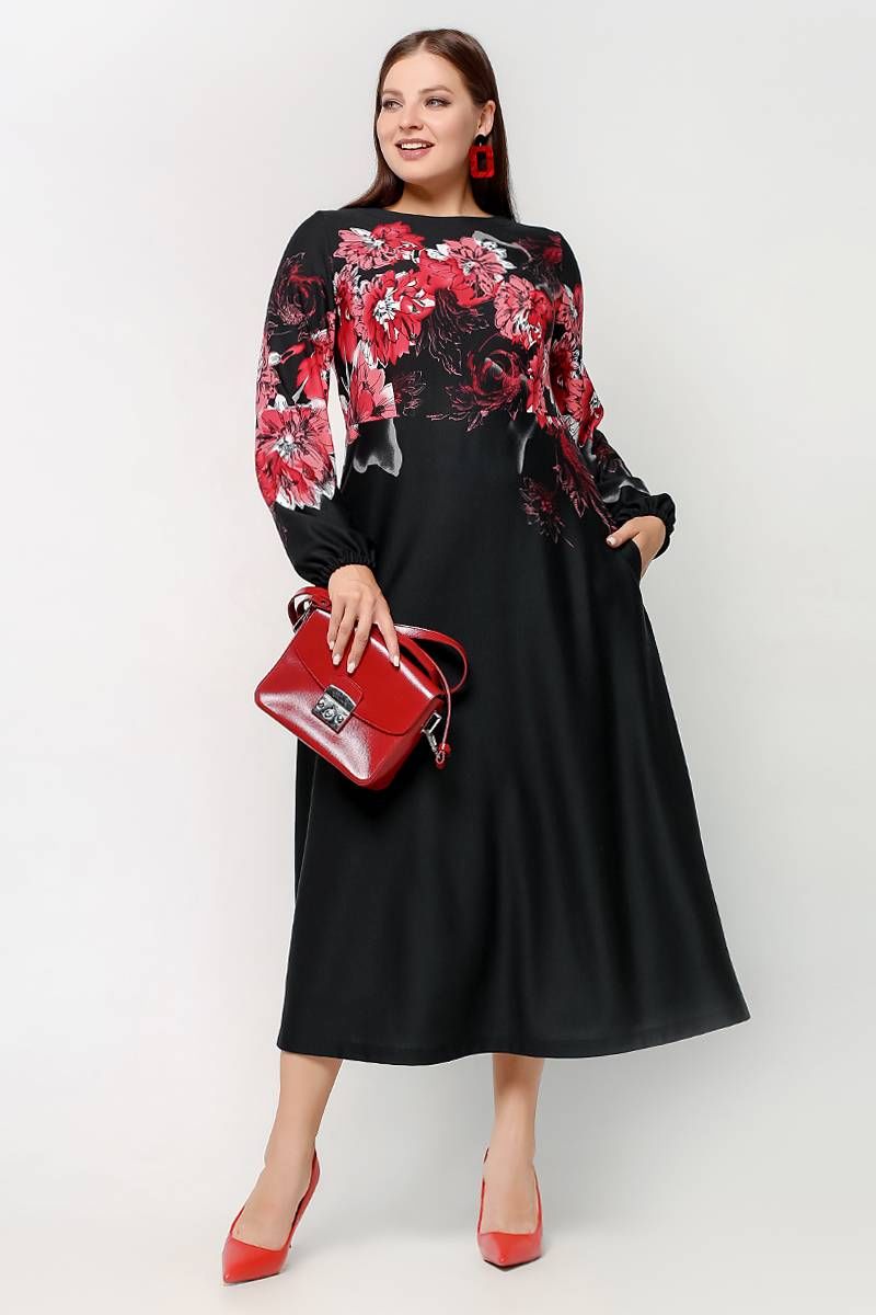 Платья La rouge 5408 черный-(цветы)